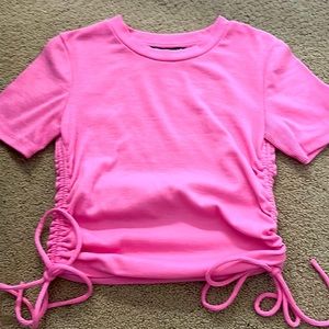 zara ruched short sleeve tie top